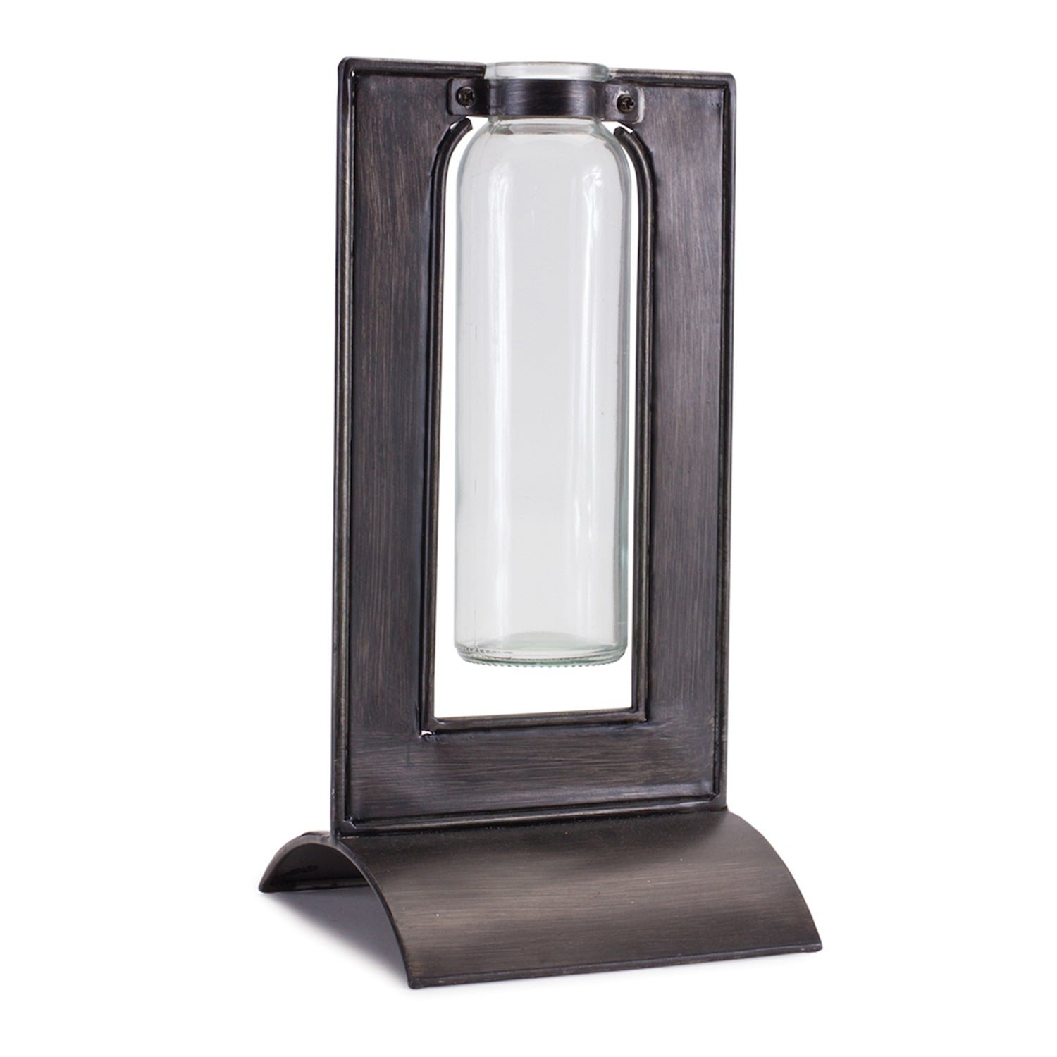 Vase in Holder 10.75”H Iron/Glass