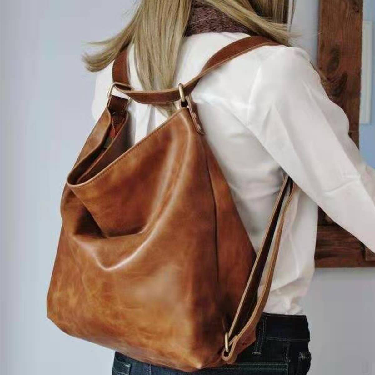 RETRO PU HANDBAG LEATHER BACKPACK FOR WOMEN_CWAB0563: BROWN / (OS) 1