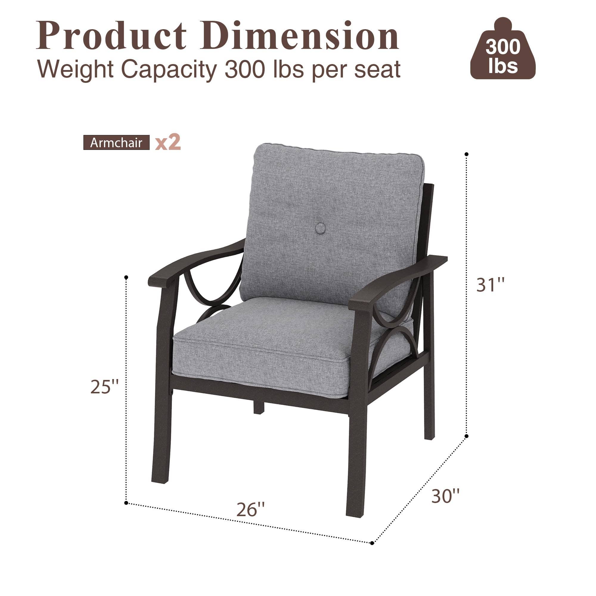 2 Pieces Outdoor Single Sofa, Patio Metal Armchair: Black