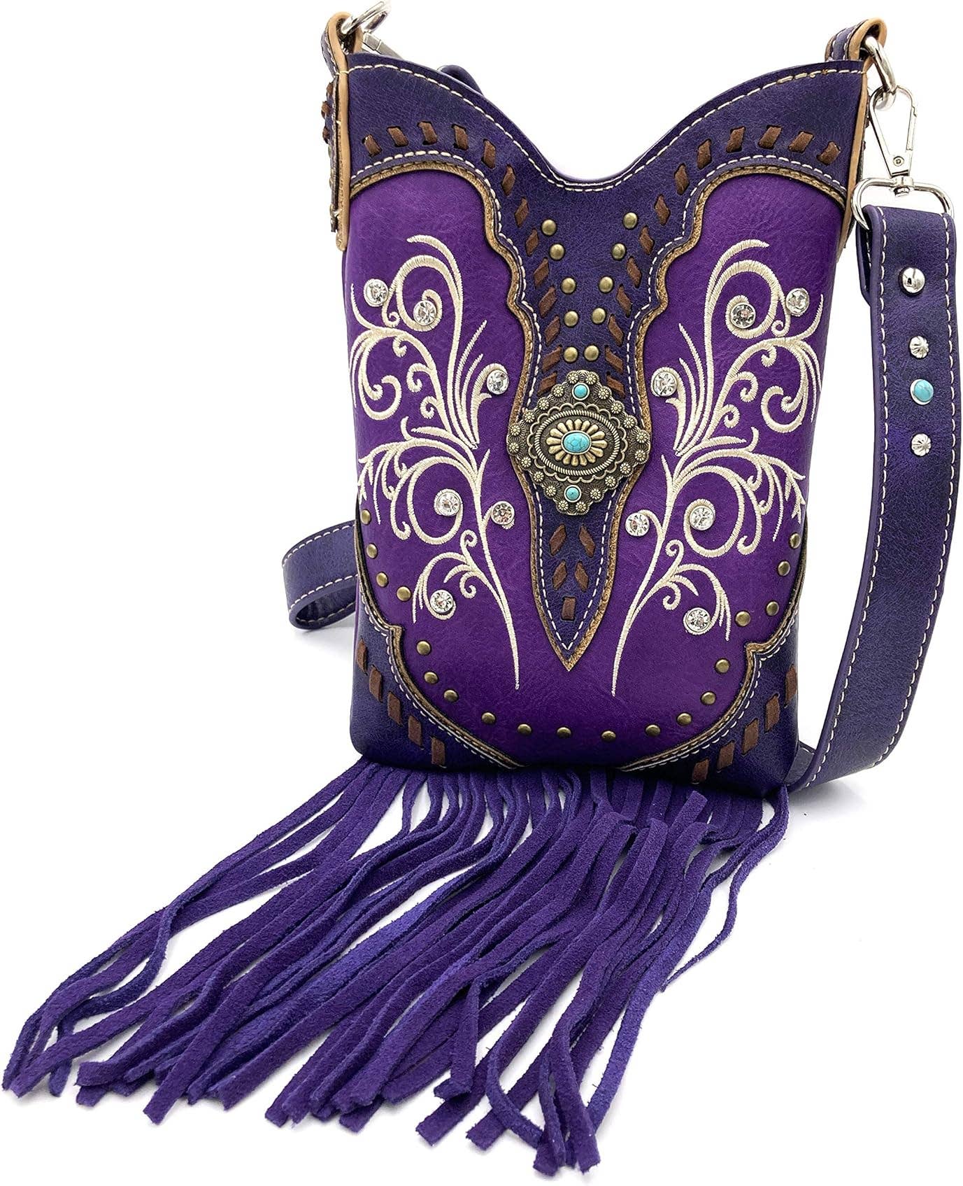 Fringe Western Crossbody Messenger Pouch: Turquoise