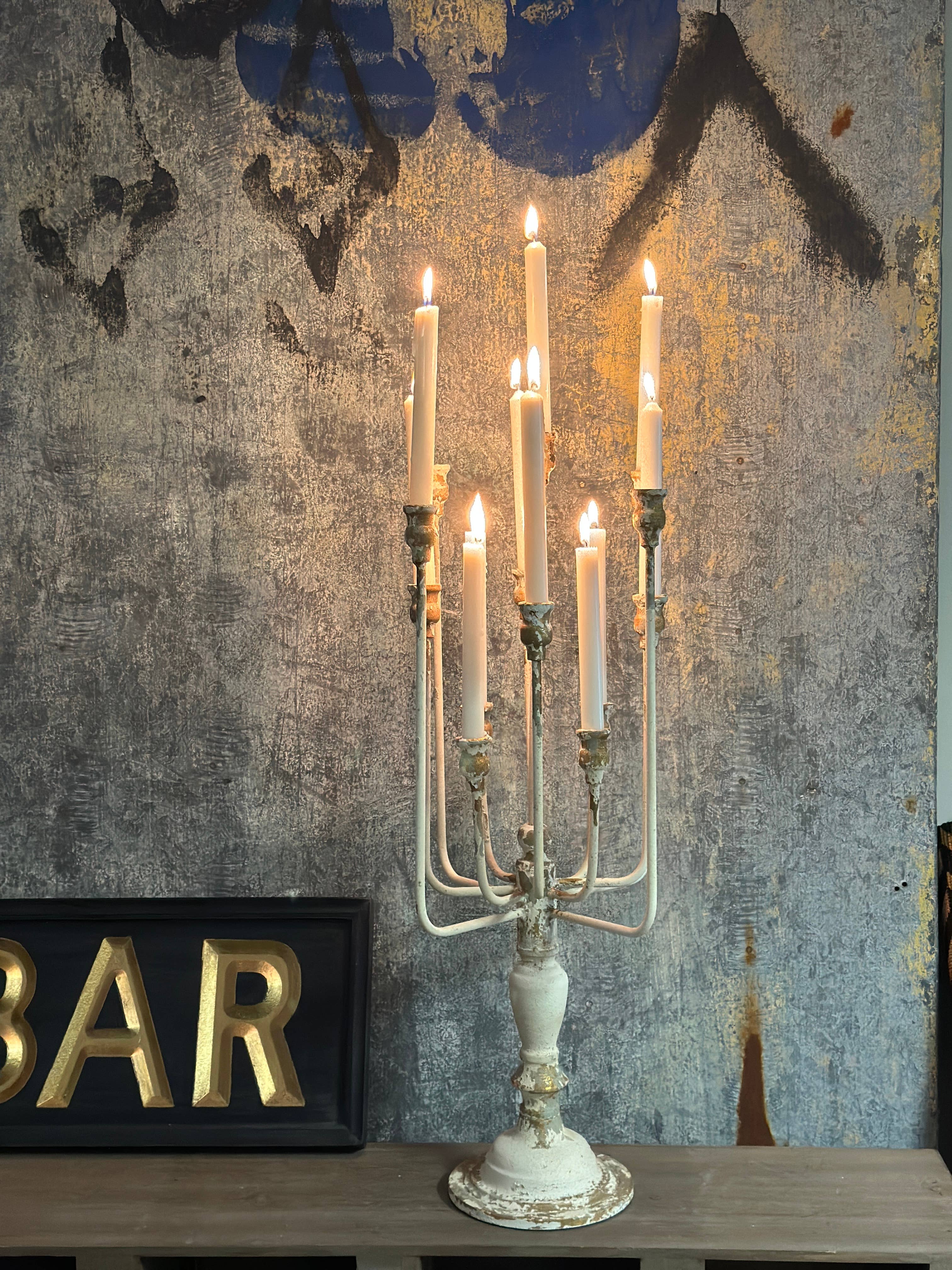 13-Candle Iron Candelabra: White