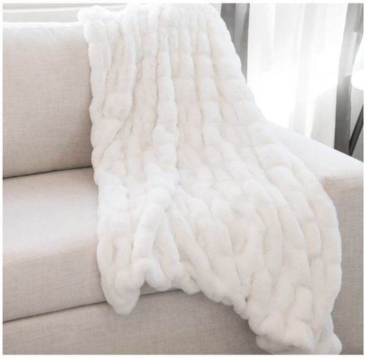 Cozy Faux Fur Throw- Multiple Colors 50" x 60" : Ivory cream