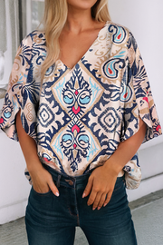 LDC Tribal Print Ikat 3/4 Sleeve Blouse: White / L