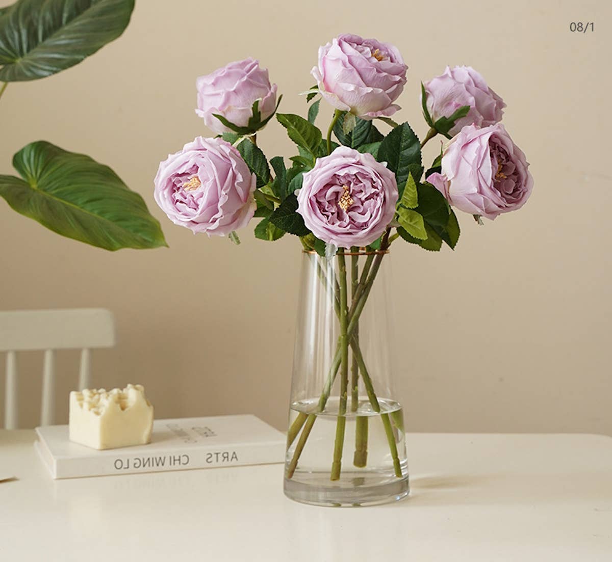 17"Premium Real touch English Austin Cabbage Rose Stem: Light Champagne