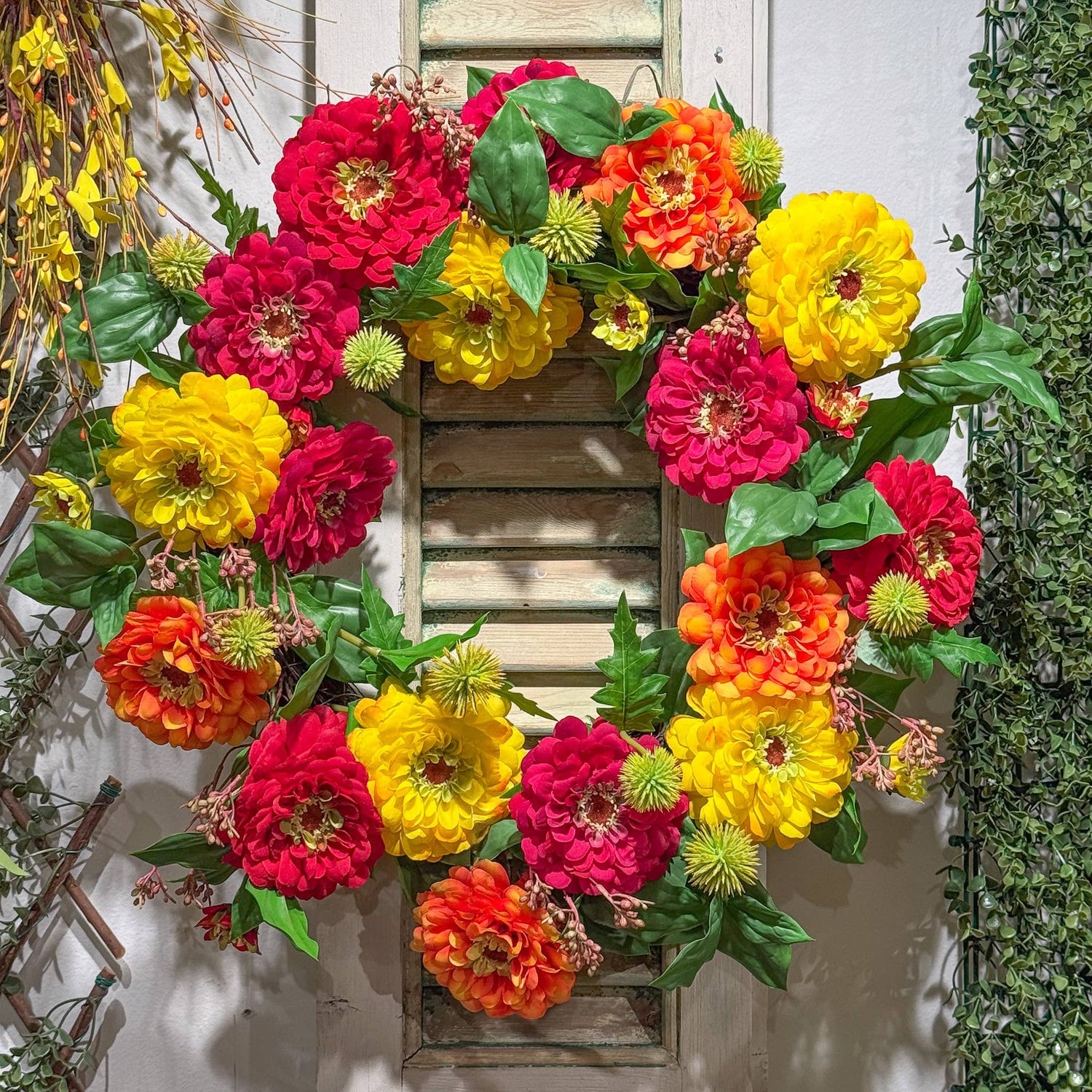Zinnia Garden Wreath - 24 Inch
