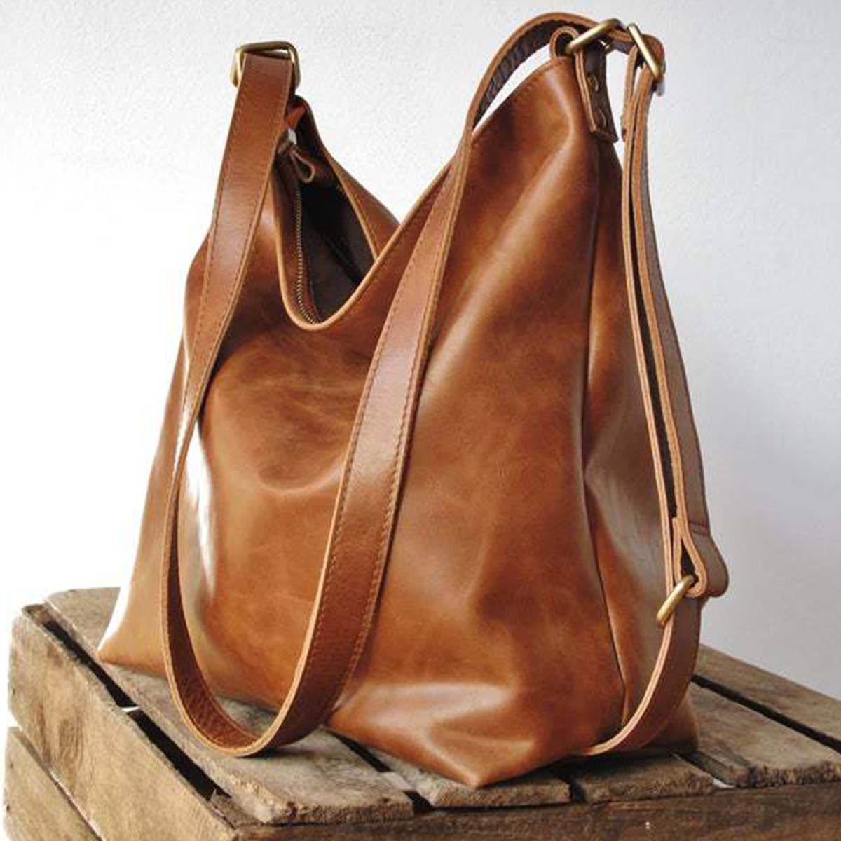 RETRO PU HANDBAG LEATHER BACKPACK FOR WOMEN_CWAB0563: BROWN / (OS) 1