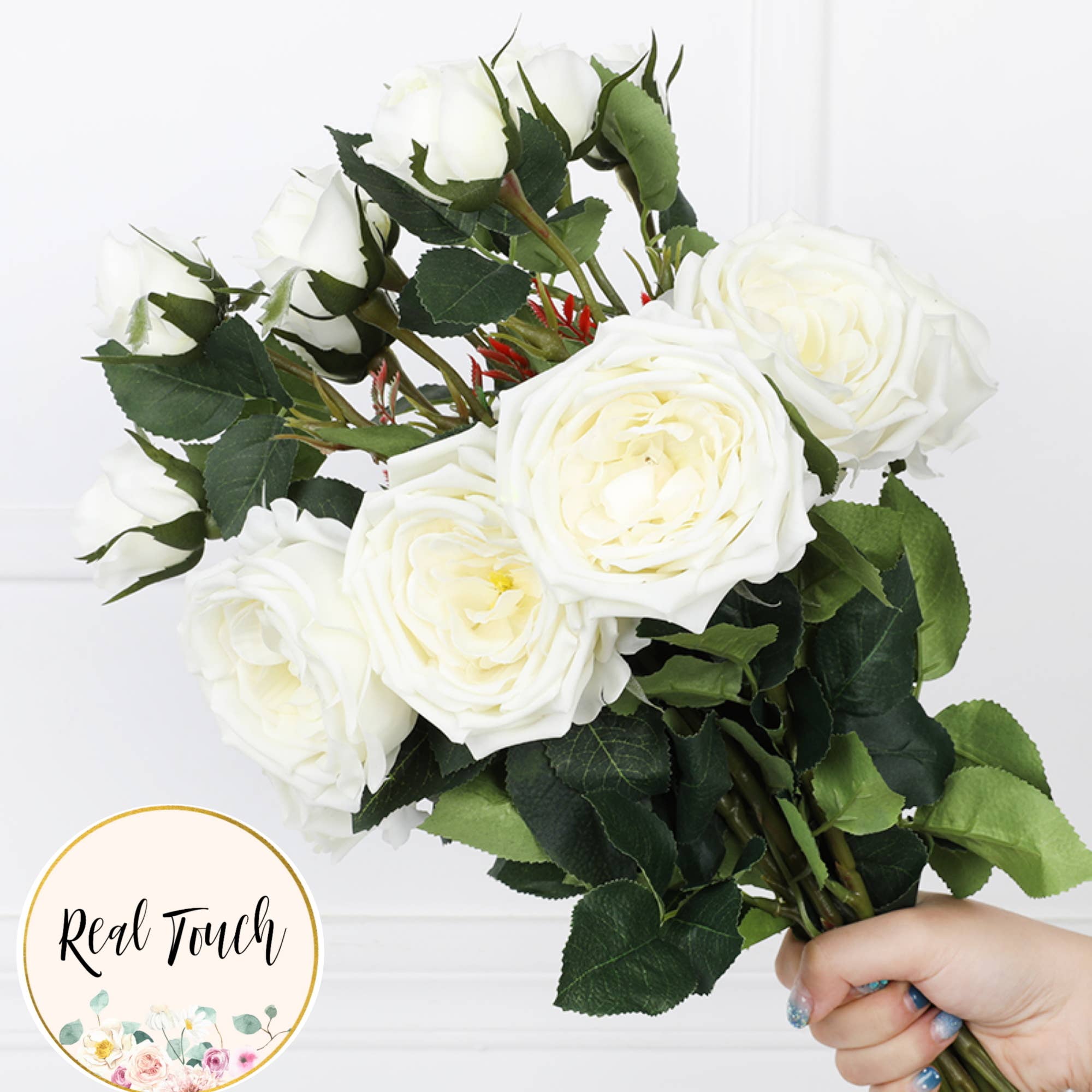 26.5"-real touch moisturized coating Cabbage Faux Rose spray: Ivory