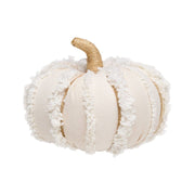 Med. White Fuzzy Stripes Fall Fabric Pumpkin