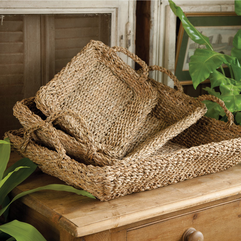 SEAGRASS TRAYS WITH HANDLES, SET OF 3