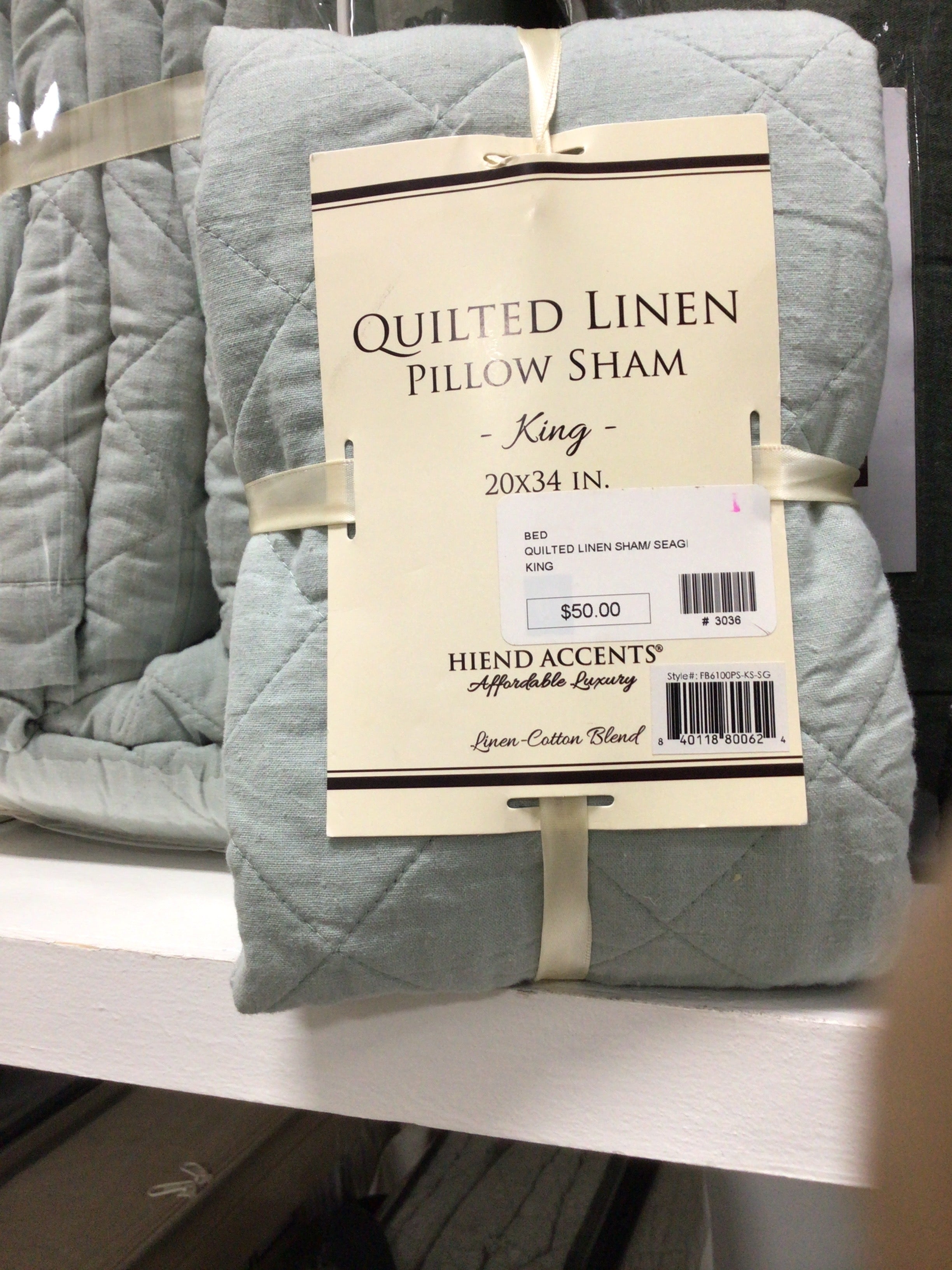 Quilted linen sham Seagrass