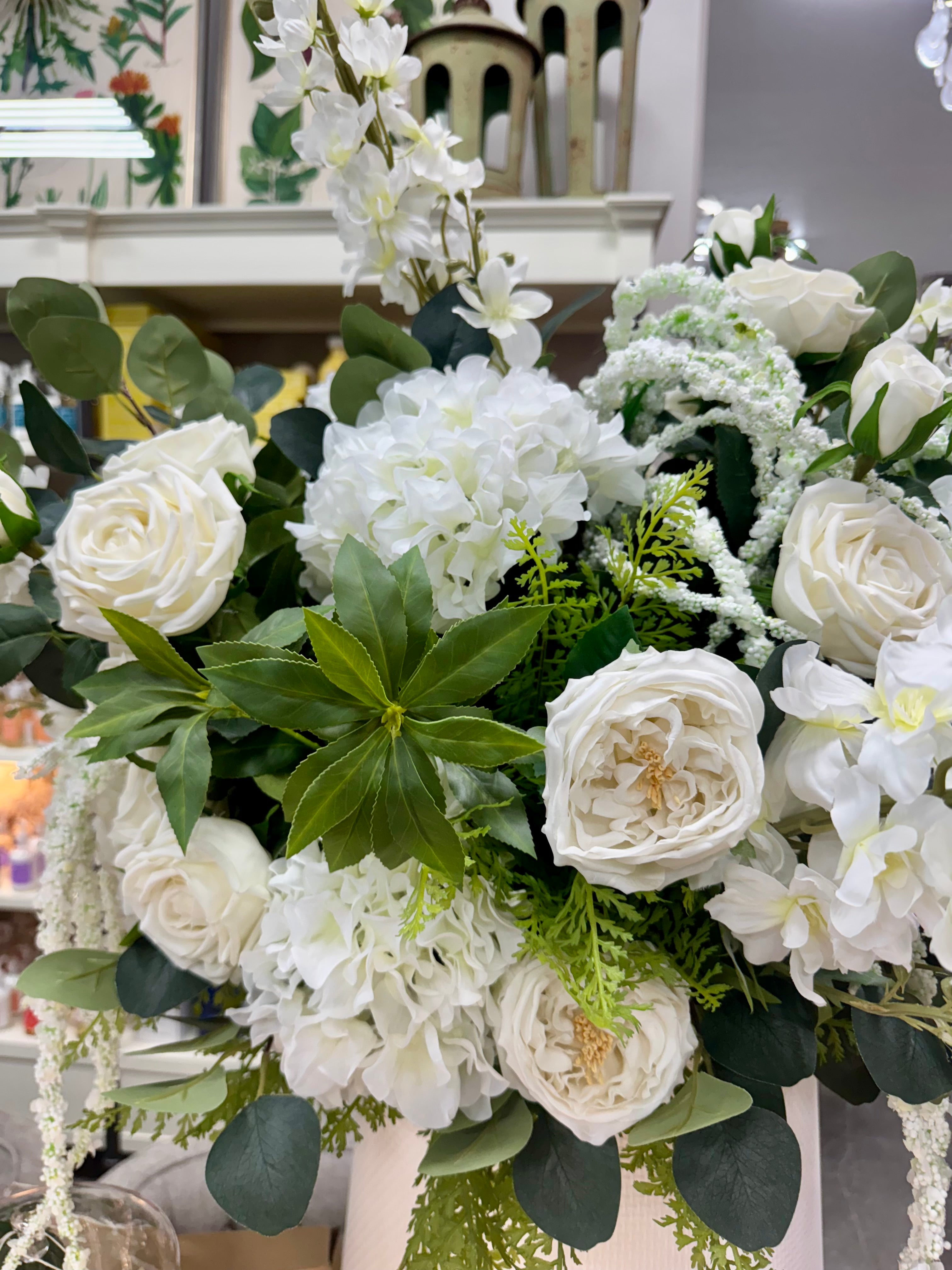 Larkspur, Hydrangea & Rose Wedding Arrangement - Large