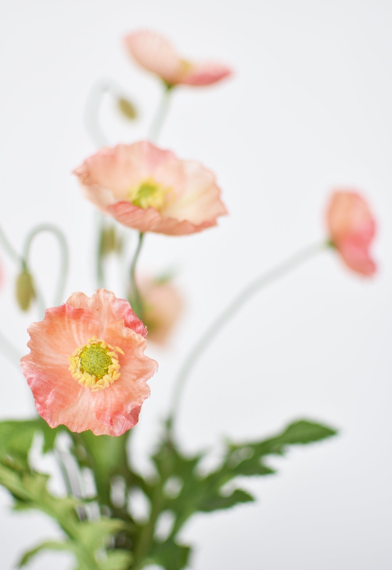 15" Faux Poppy Bush Coral Orange Salmon Bush