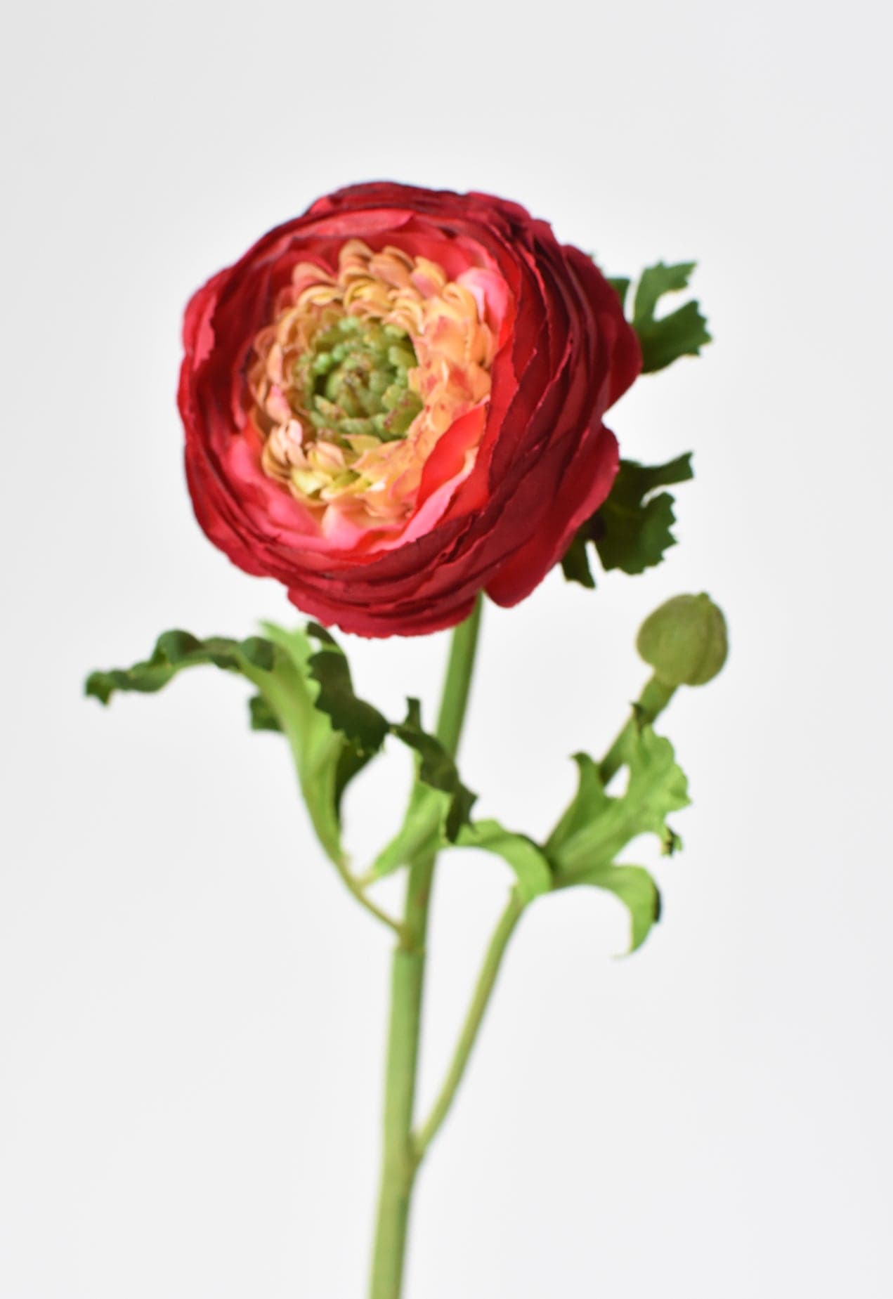 13" Faux Red Ranunculus Stem