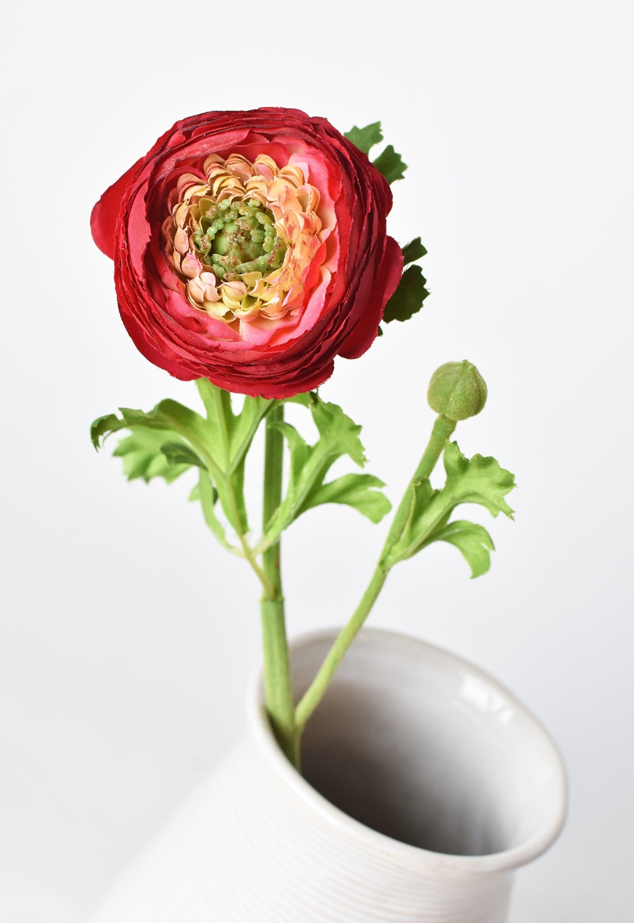 13" Faux Red Ranunculus Stem