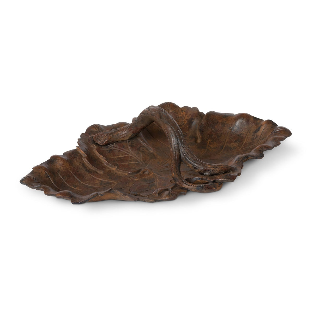 Cast Aluminum Grape Leaf Large Basket | Patina Brown Rustic Basket