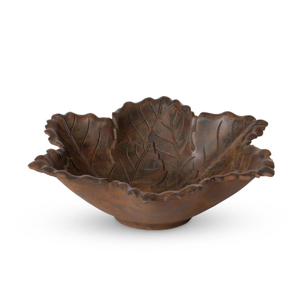 Cast Aluminum Grape Leaf Serving Bowl | Patina Brown Decorative Bowl