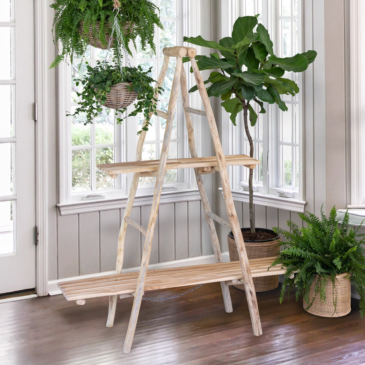 Natural Ladder Display Shelf | Teak Wood Display Unit