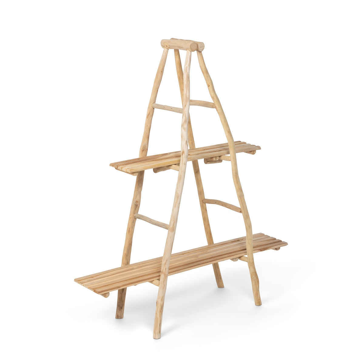 Natural Ladder Display Shelf | Teak Wood Display Unit