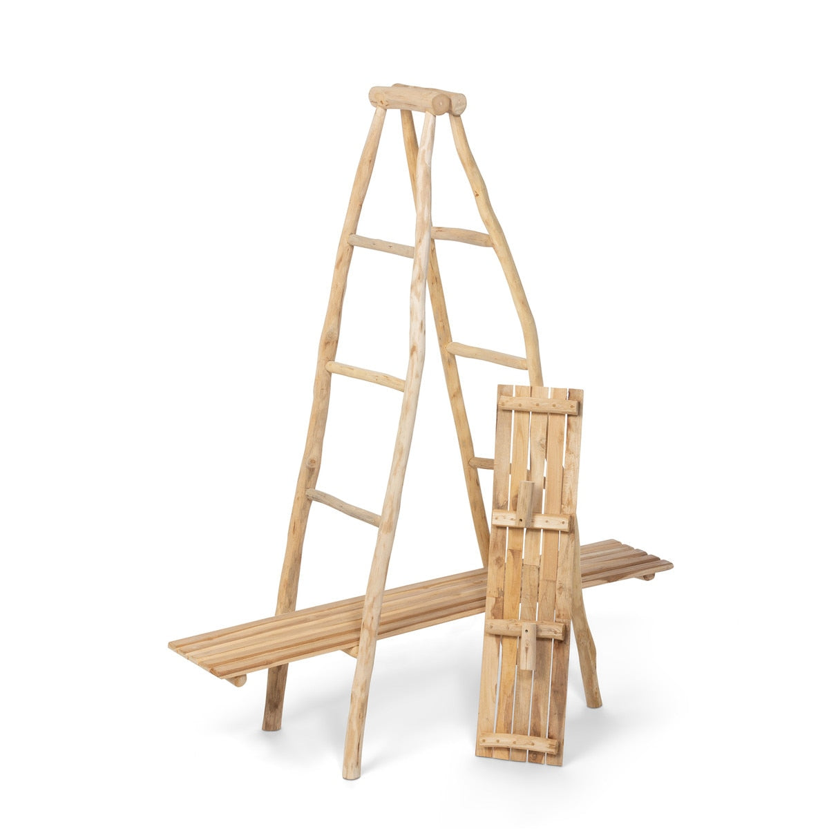 Natural Ladder Display Shelf | Teak Wood Display Unit