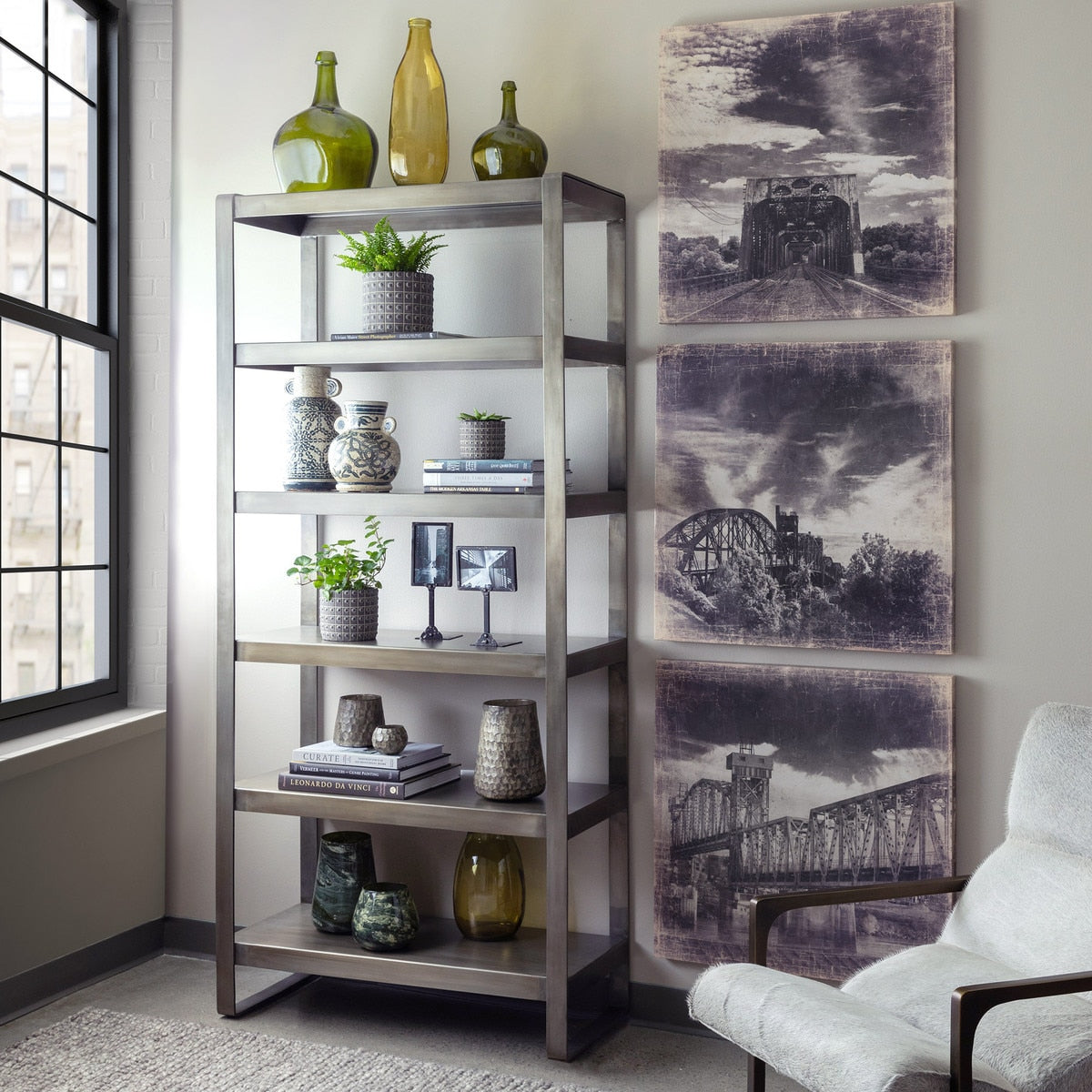 Osborne Iron Book Shelf | Brushed Gunmetal Industrial Storage