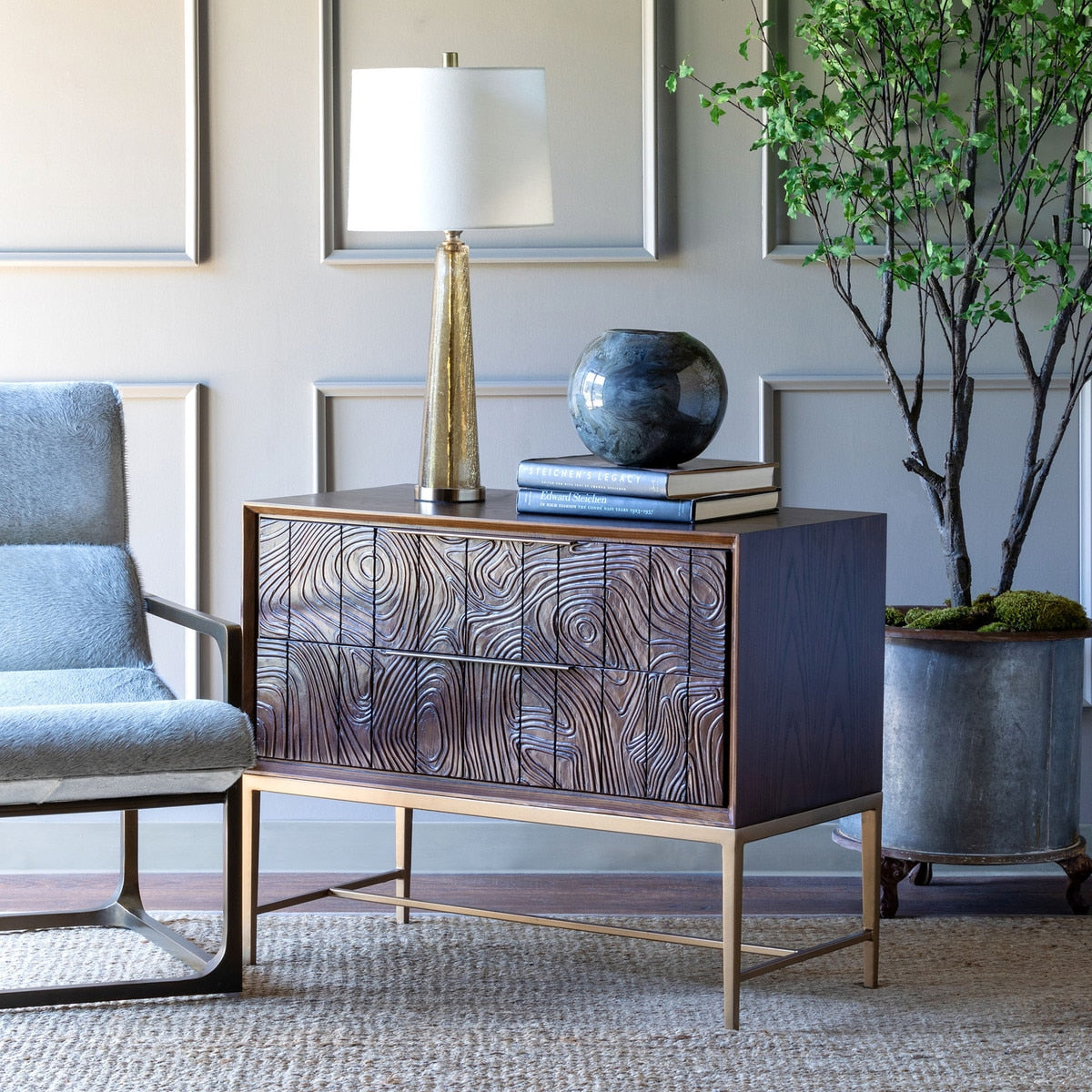 Addison Faux Bois 2-Drawer Chest | Walnut Rustic Storage Accent