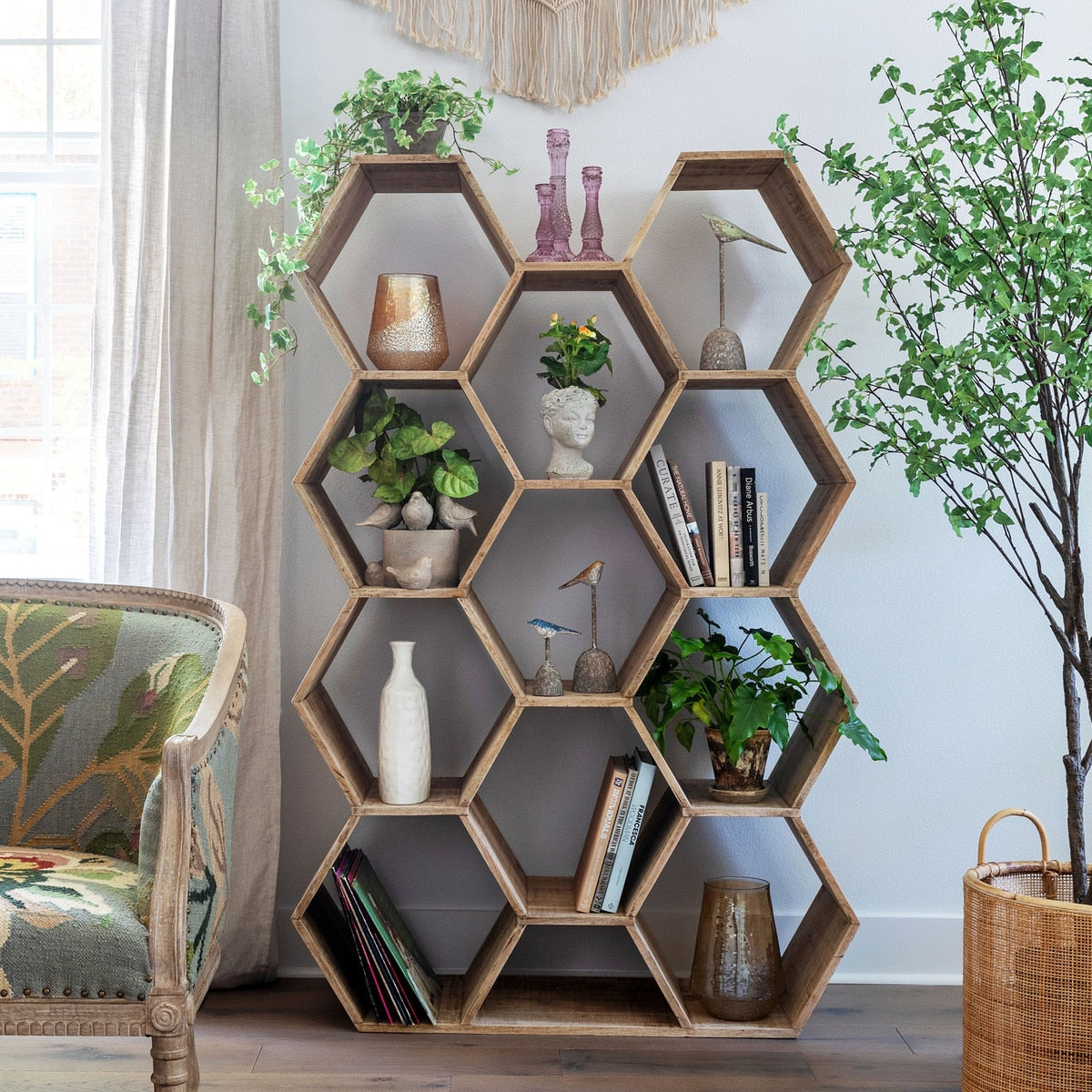 Honeycomb Wooden Étagère | Natural Wood Display Shelf