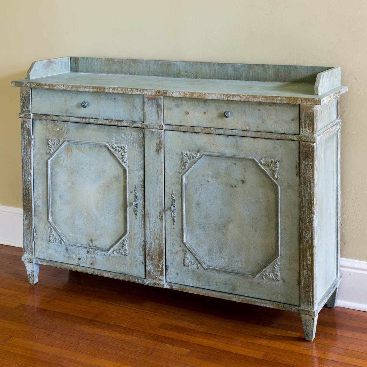 Painted Butters Cabinet | Distressed Pale Blue-Green Storage