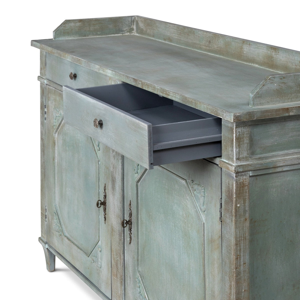 Painted Butters Cabinet | Distressed Pale Blue-Green Storage