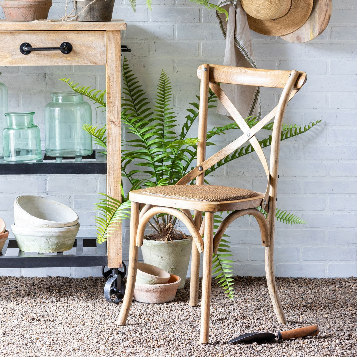 Wooden Cross Back Chair Pair | Rustic Farmhouse Seating
