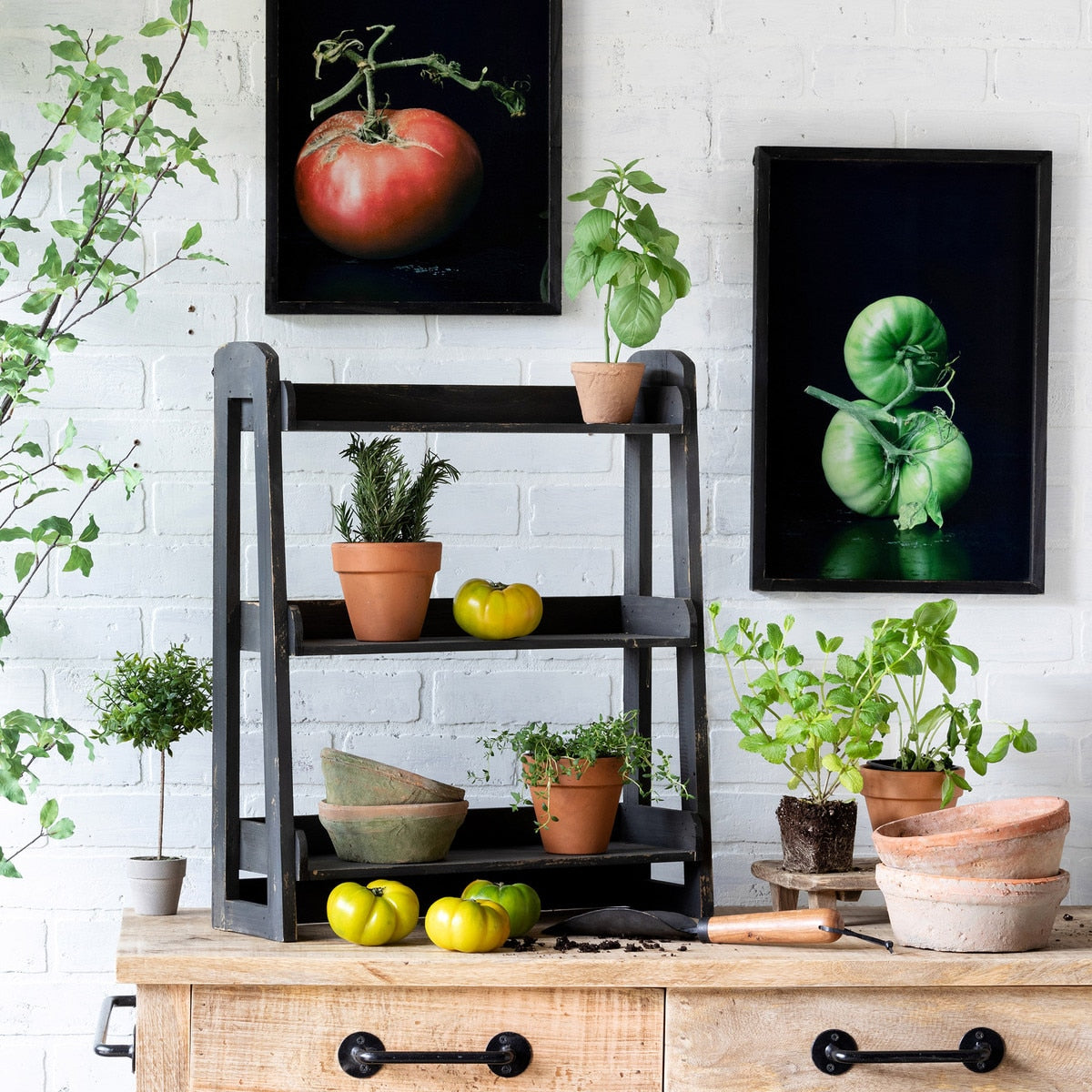 Wooden Herb Rack | Black Rustic Wall-Mounted Storage