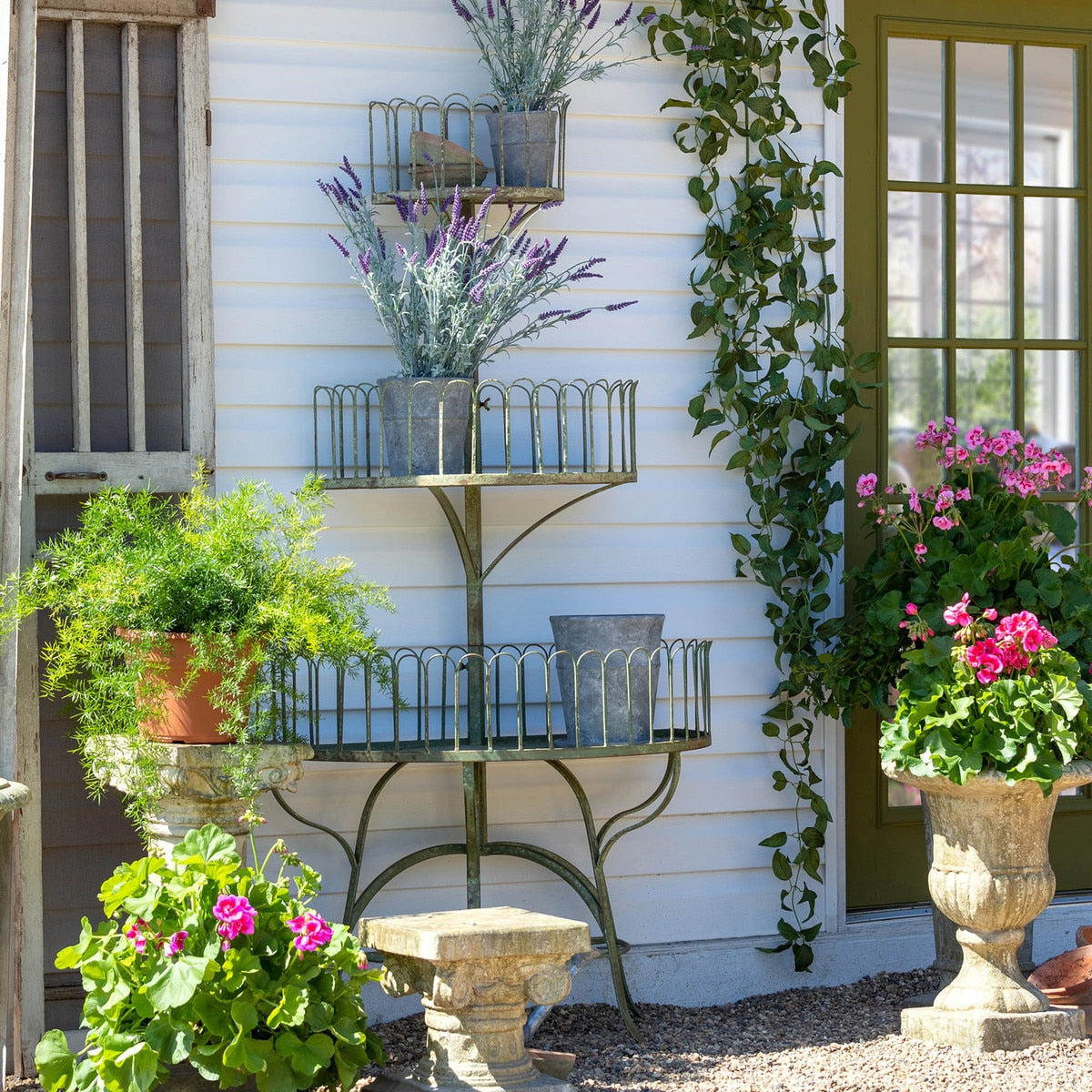 Iron Conservatory Tiered Shelf | Antiqued Industrial Storage