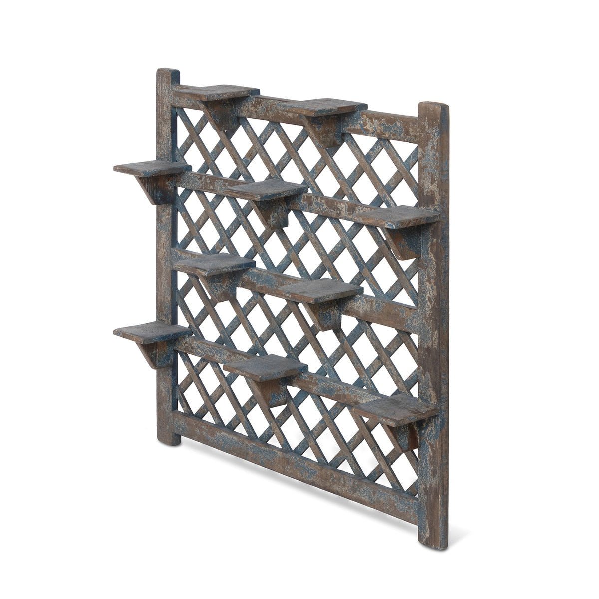 Garden Lattice Herb Shelf | Distressed Blue Wall-Mounted Storage