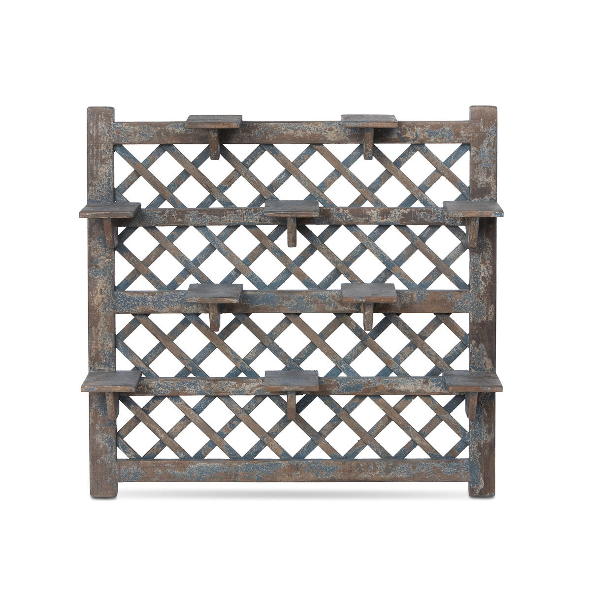 Garden Lattice Herb Shelf | Distressed Blue Wall-Mounted Storage