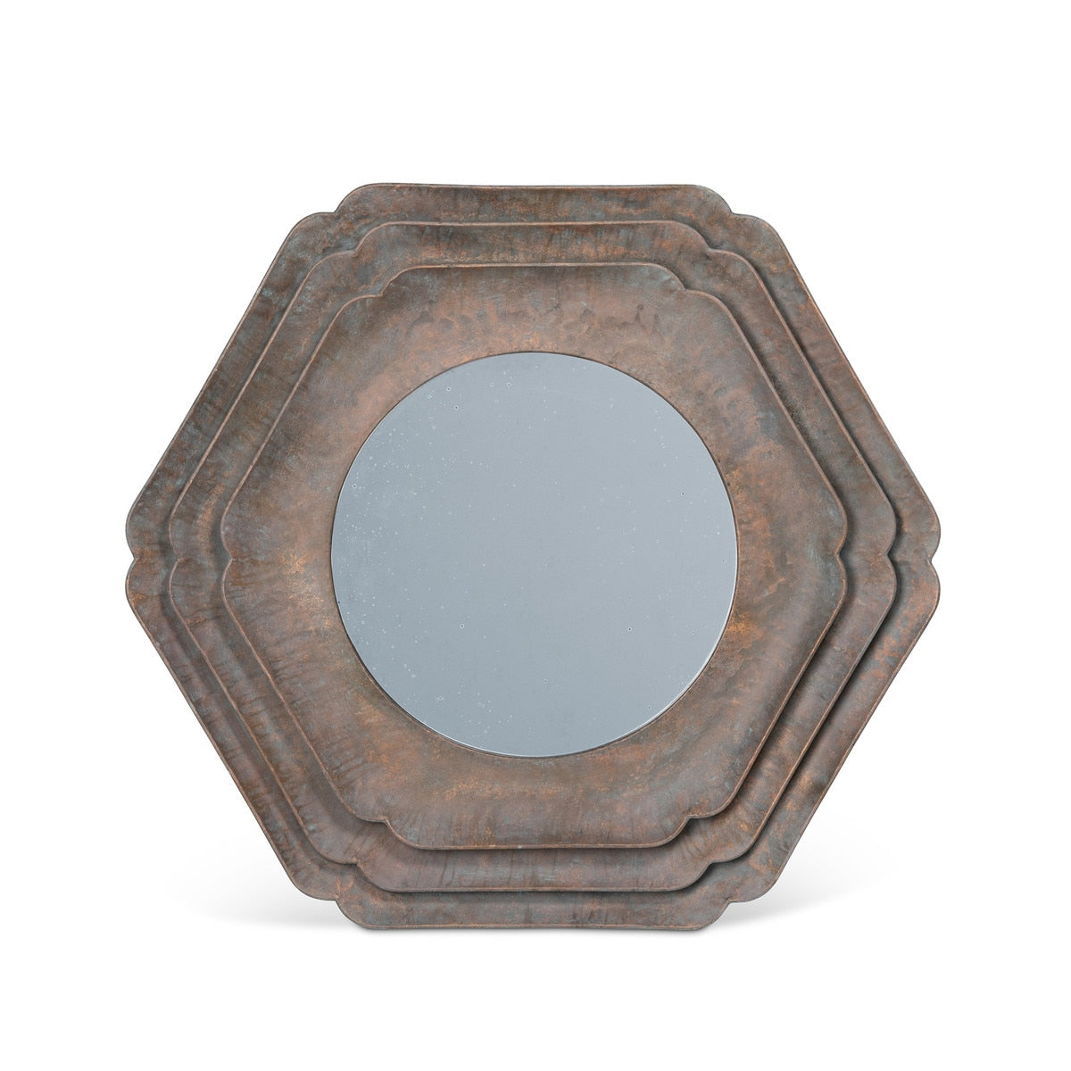 Round Hex Layered Mirror | Bronze Modern Wall Accent