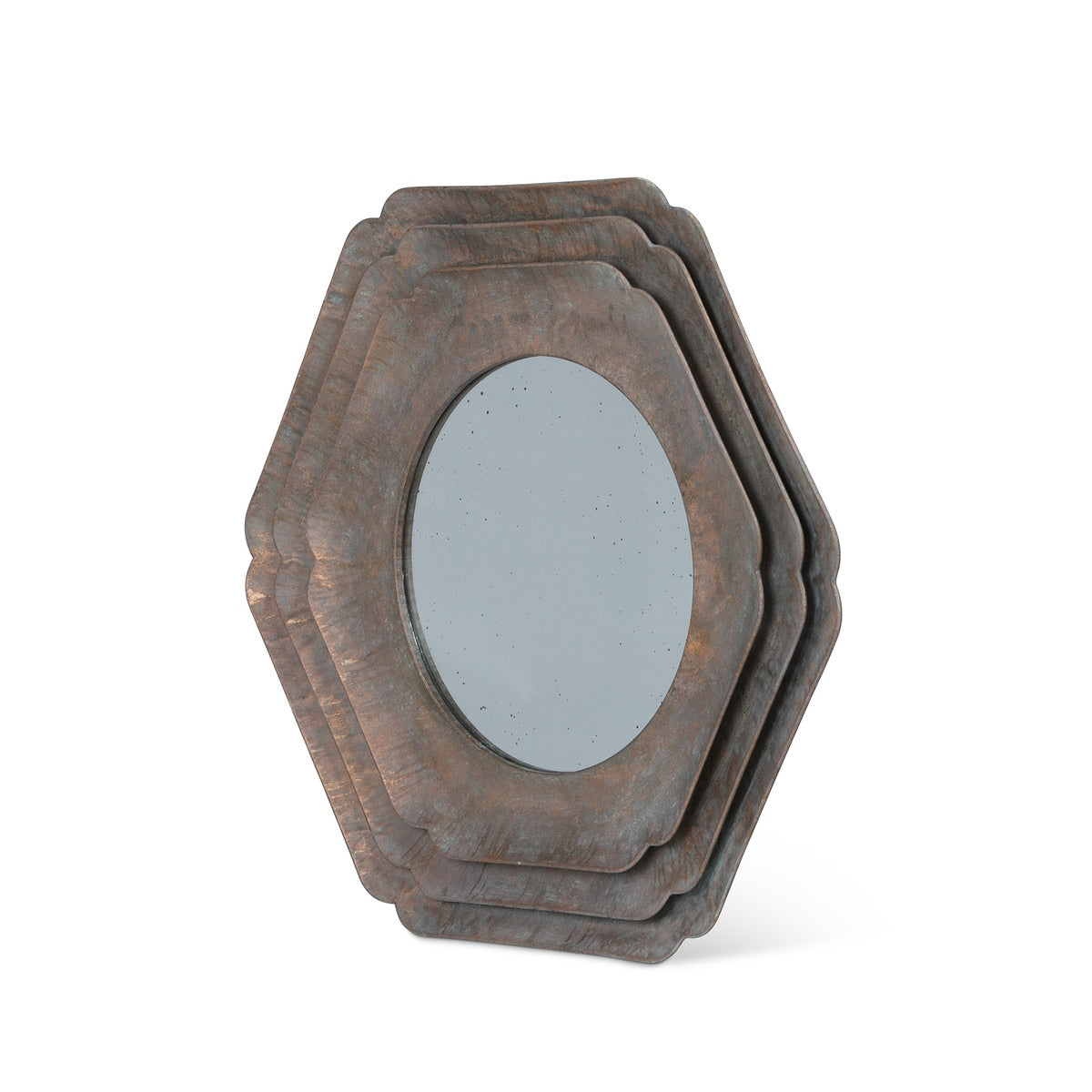 Round Hex Layered Mirror | Bronze Modern Wall Accent