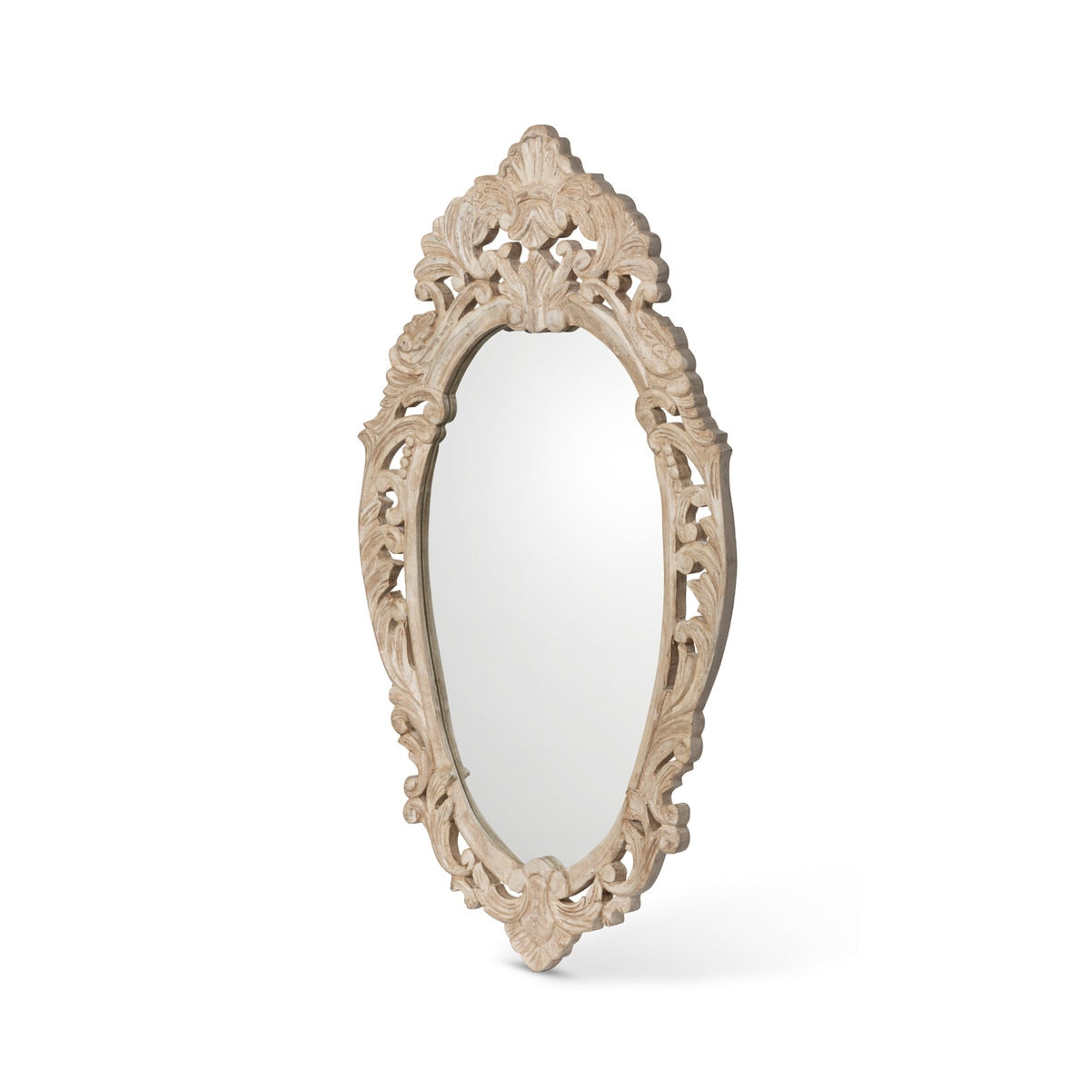 Auvergne Hand Carved Wood Mirror | Distressed White Wall Accent