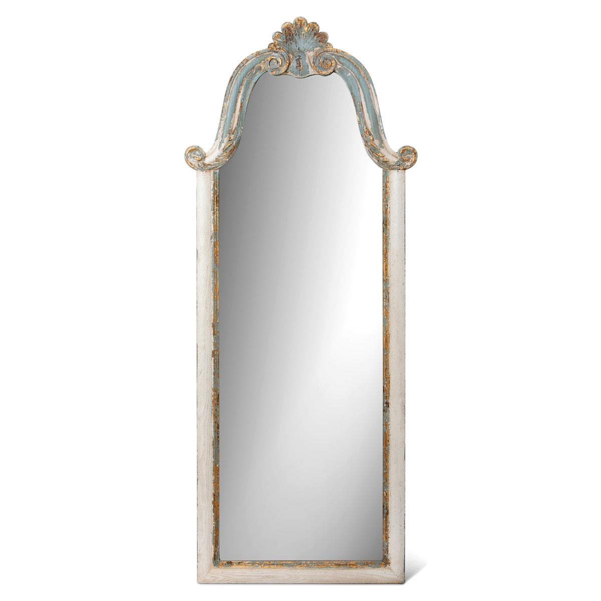 Vestibule Carved Wood Mirror | Antique White & Blue Décor