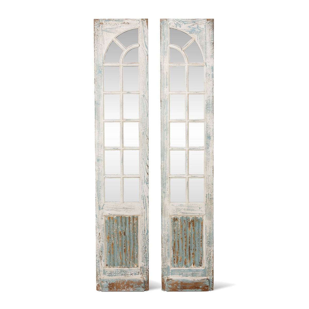 Mirrored Sidelights Set of 2 | Antique White & Blue Wall Accent