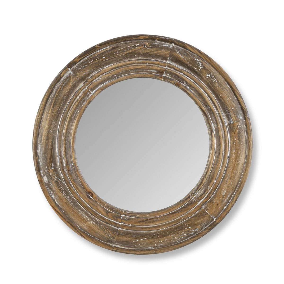 Round Wooden Frame Mirror | Brown Wall Accent in 2 Sizes