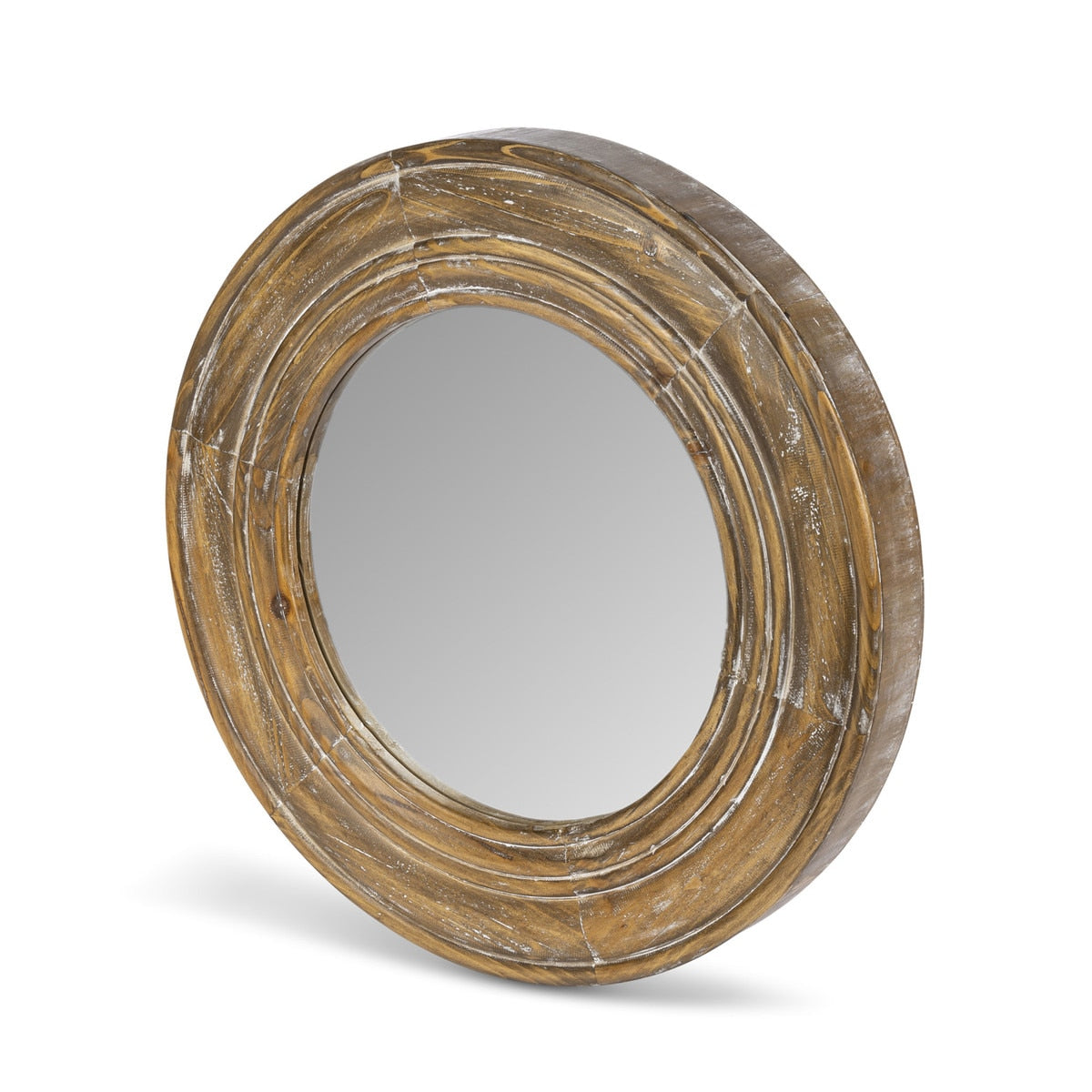 Round Wooden Frame Mirror | Brown Wall Accent in 2 Sizes