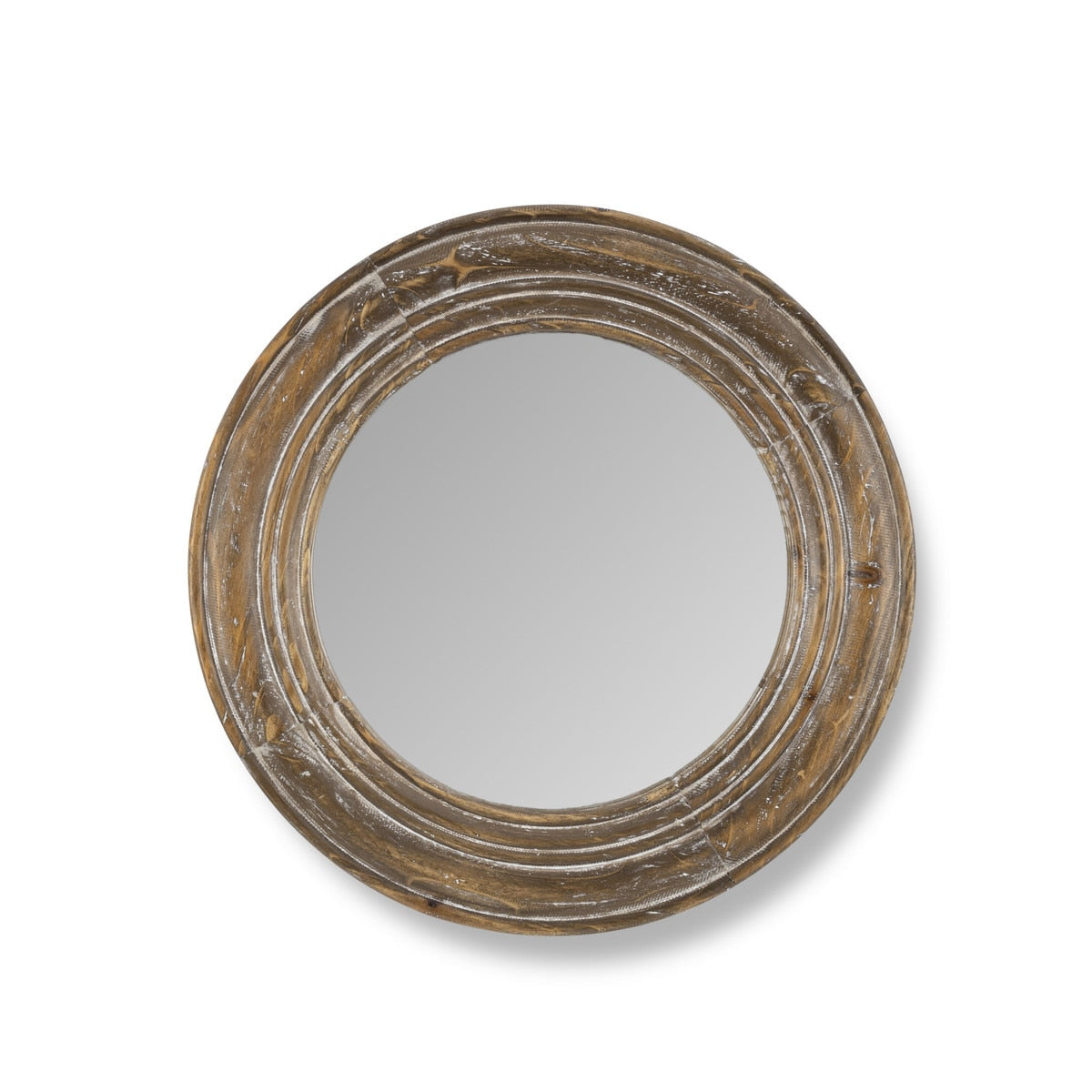 Round Wooden Frame Mirror | Brown Wall Accent in 2 Sizes