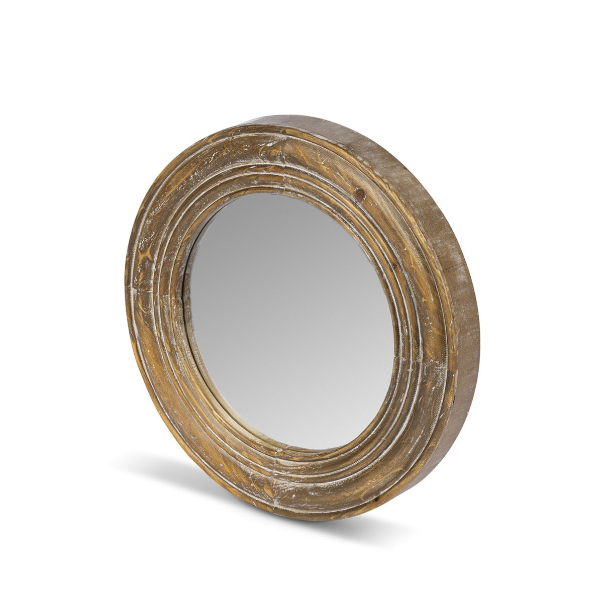 Round Wooden Frame Mirror | Brown Wall Accent in 2 Sizes