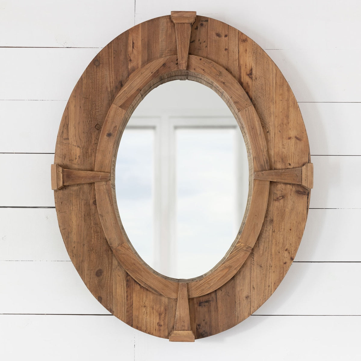 Oval Estate Window Frame Mirror | Natural Wood Decorative Accent