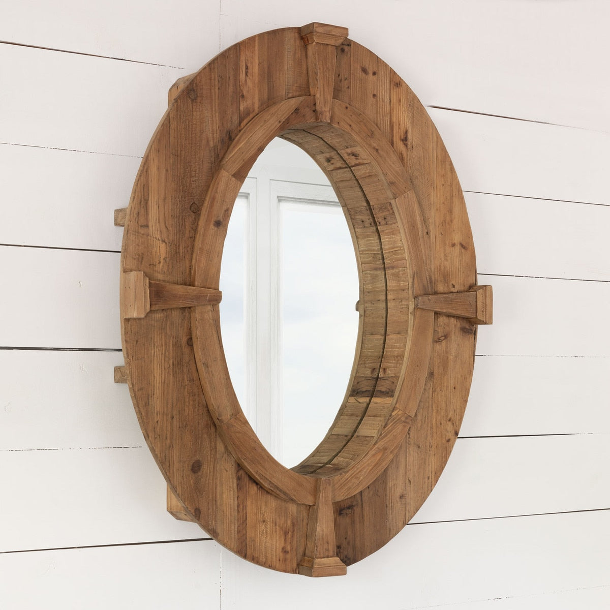 Oval Estate Window Frame Mirror | Natural Wood Decorative Accent