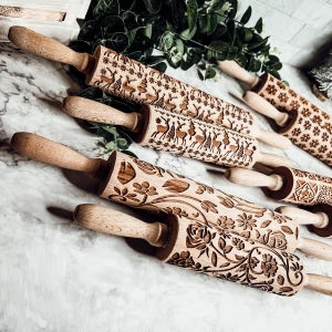 Baking Gift Set, Wooden Rolling Pins for Cookies + 2 Cookie Cutters