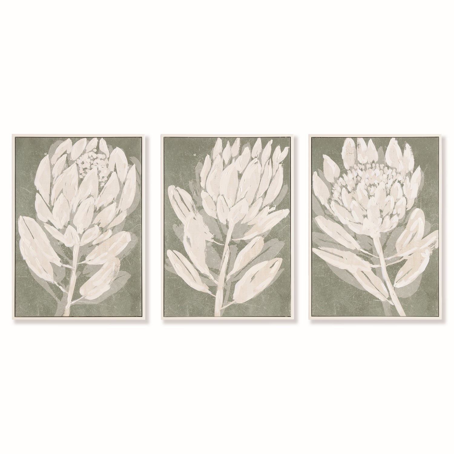 Protea Triptych Hand-Embellished Giclees