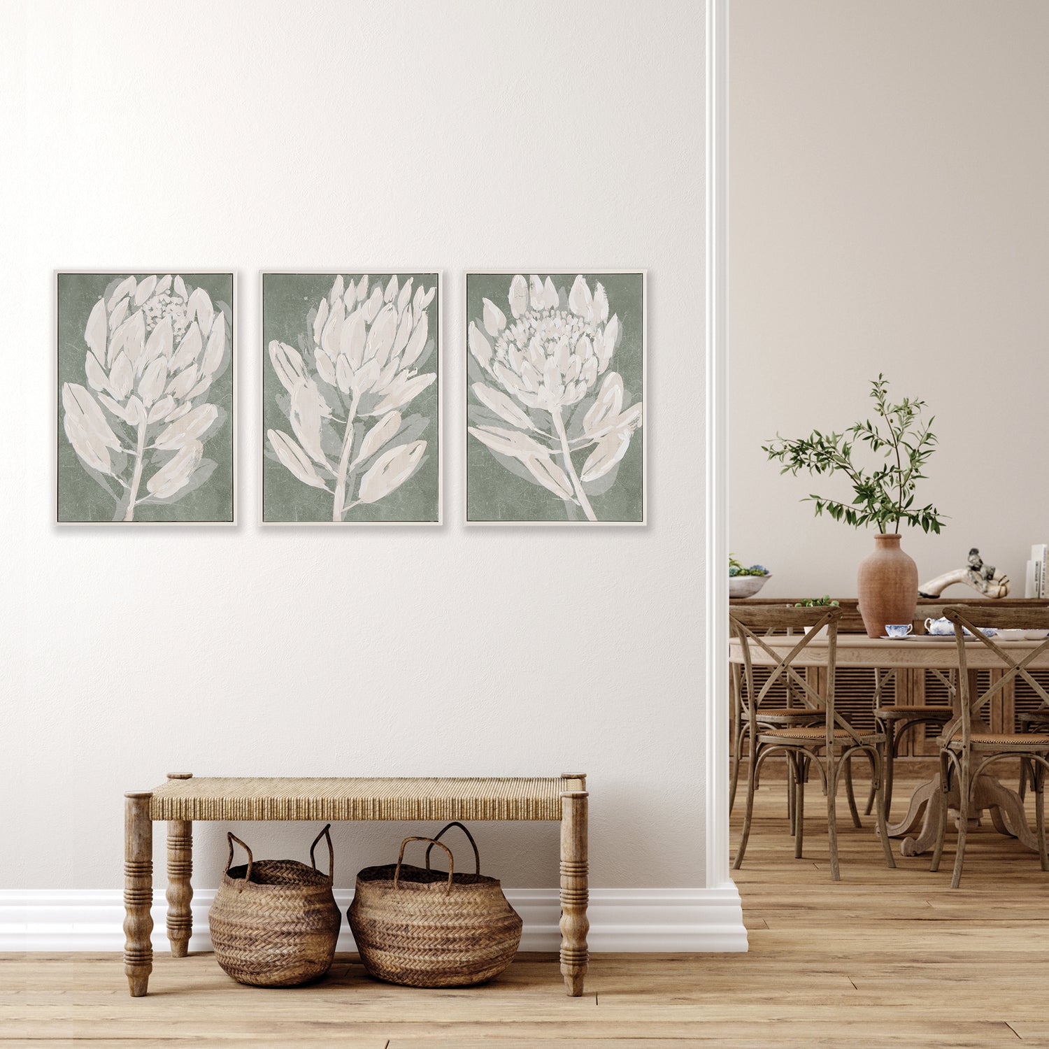 Protea Triptych Hand-Embellished Giclees