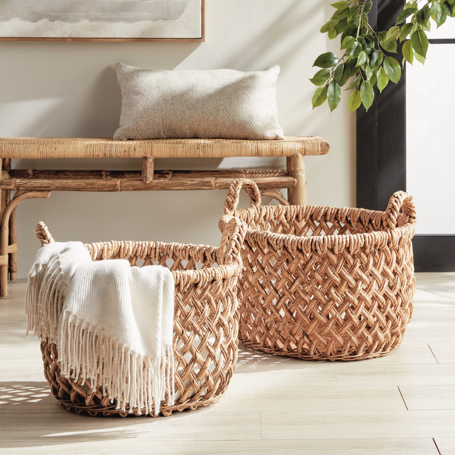 Emlyn Rattan Basket Set With Handles