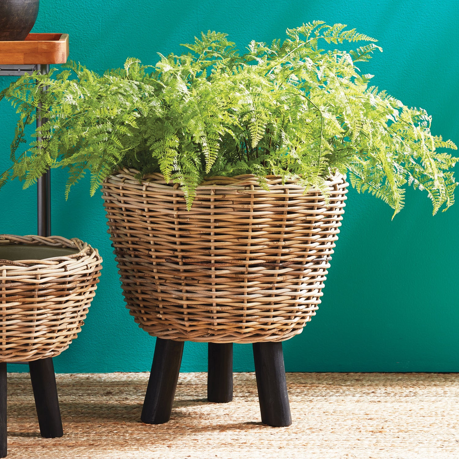 Woven Rattan Dry Basket Plant Riser 21.25"