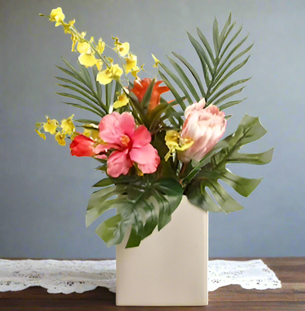 Tropical Floral Arrangement in Ceramic Vase | Elegant Home Decor